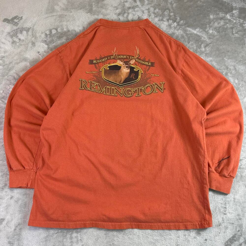 Remington Hunting Long Sleeve Shirt Mens Large Orange Deer Graphic Outdoors
